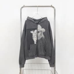 Oversized Hoodies for Women and Men Ins Trendy Zip Up Cardigan Hooded Coats Patchwork Printed Hooded Sweatshirts Jackets Autumn