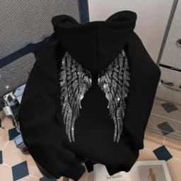 Women Oversized Hoodie Angel Wings Print Pullover Long Sleeve Loose Fit Streetwear Casual Sweatshirt