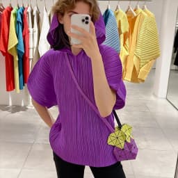 Miyake Pleated Top for Women 2026 Spring New Fashion Versatile Short-sleeved Fashion T-shirt for Women Folding Hooded Sweatshirt