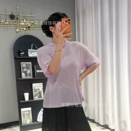 Miyake Pleated Top for Women 2026 Spring New Fashion Versatile Short-sleeved Fashion T-shirt for Women Folding Hooded Sweatshirt