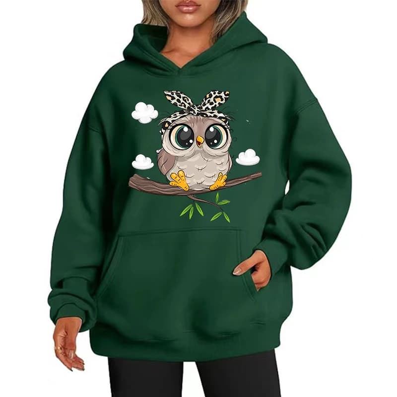 Cute Owl Design Women Hoodies American Style Casual Hoody Autumn Hip Hop Female Hoodie Casual Fleece Clothing Female Sweatshirt