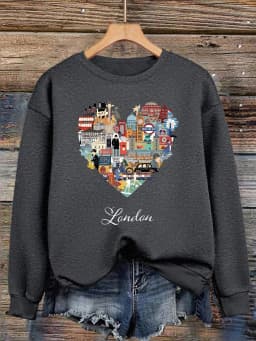 London Heart Street View Print Sweatshirt Women Fleece Hip Hop Streetwear Loose Autumn Clothes Comfortable O-Neck Pullovers