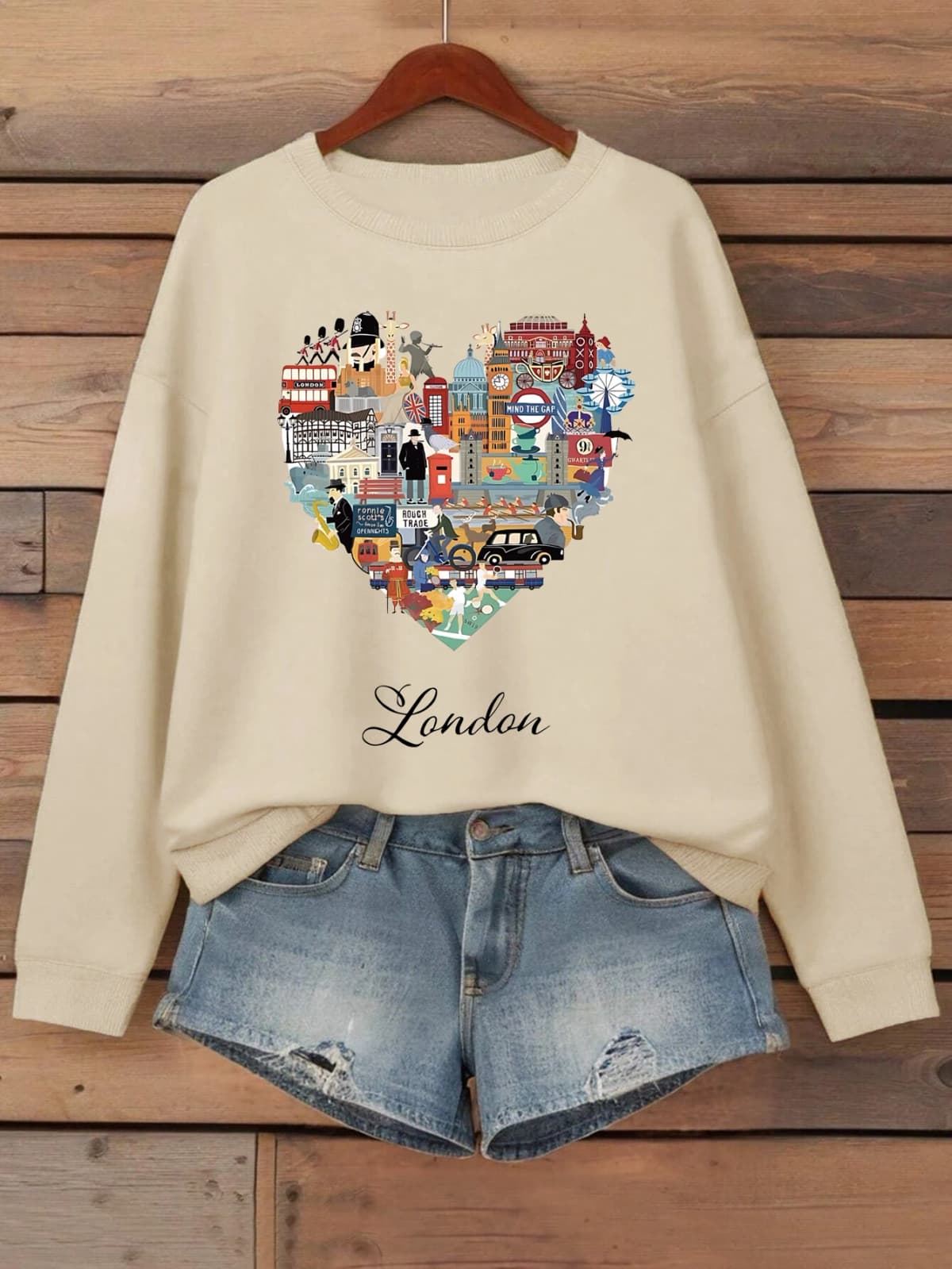 London Heart Street View Print Sweatshirt Women Fleece Hip Hop Streetwear Loose Autumn Clothes Comfortable O-Neck Pullovers