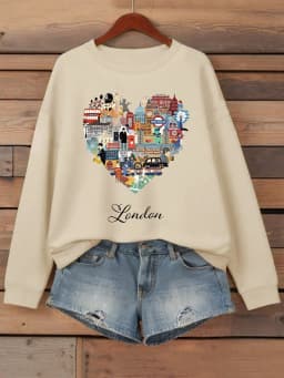 London Heart Street View Print Sweatshirt Women Fleece Hip Hop Streetwear Loose Autumn Clothes Comfortable O-Neck Pullovers