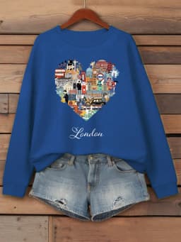 London Heart Street View Print Sweatshirt Women Fleece Hip Hop Streetwear Loose Autumn Clothes Comfortable O-Neck Pullovers