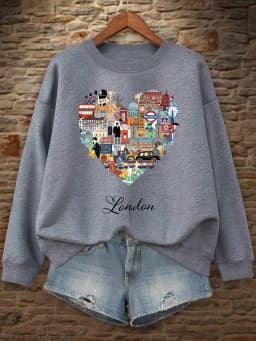 London Heart Street View Print Sweatshirt Women Fleece Hip Hop Streetwear Loose Autumn Clothes Comfortable O-Neck Pullovers