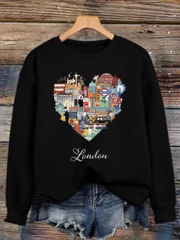 London Heart Street View Print Sweatshirt Women Fleece Hip Hop Streetwear Loose Autumn Clothes Comfortable O-Neck Pullovers