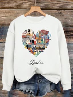 London Heart Street View Print Sweatshirt Women Fleece Hip Hop Streetwear Loose Autumn Clothes Comfortable O-Neck Pullovers