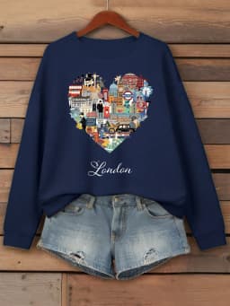 London Heart Street View Print Sweatshirt Women Fleece Hip Hop Streetwear Loose Autumn Clothes Comfortable O-Neck Pullovers