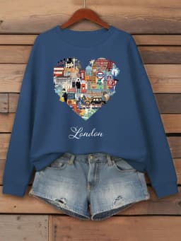 London Heart Street View Print Sweatshirt Women Fleece Hip Hop Streetwear Loose Autumn Clothes Comfortable O-Neck Pullovers