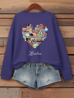 London Heart Street View Print Sweatshirt Women Fleece Hip Hop Streetwear Loose Autumn Clothes Comfortable O-Neck Pullovers