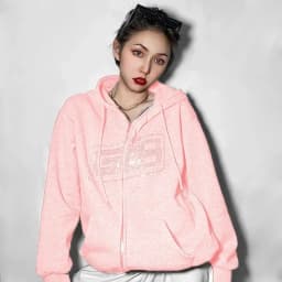 New Rhinestone Letter Print Women Long Sleeve Sweatshirt Hoodies Zipper Loose Oversized Streetwear Casual 2024 Autumn Fall