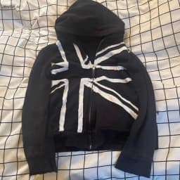 Y2K Cropped Zip Up Hoodie British Flag Raw Edge Patchwork Hooded Jacket Streetwear Gothic Grunge Loose Short Sweatshirt Coat