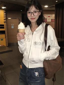 Aoaiiys Cropped Hoodies Women Cartoon Diamonds Letter Y2k Zipper Hoodie Streetwear Autumn Girls Drawstring Hooded Sweatshirts