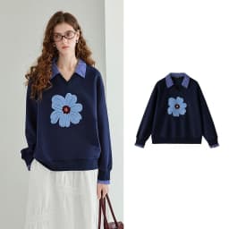 TOYOUTH Women's Fake Two Piece Sweatshirt 2026 Autumn New Arrival Meconopsis Plaid Turn Down Collar Splicing Loose Top