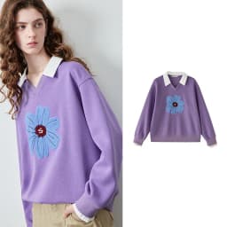 TOYOUTH Women's Fake Two Piece Sweatshirt 2026 Autumn New Arrival Meconopsis Plaid Turn Down Collar Splicing Loose Top