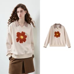 TOYOUTH Women's Fake Two Piece Sweatshirt 2026 Autumn New Arrival Meconopsis Plaid Turn Down Collar Splicing Loose Top