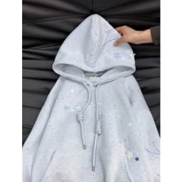 Oversized Women's Hoodies Embroidery Jellyfish Pearl Beaded Drawstring Pocket Loose Coats Casual Long Sleeve Plush Sweatshirt