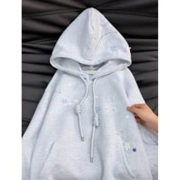 Oversized Women's Hoodies Embroidery Jellyfish Pearl Beaded Drawstring Pocket Loose Coats Casual Long Sleeve Plush Sweatshirt
