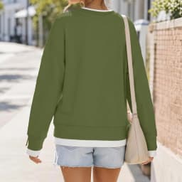 Fake Two-Piece Women Sweatshirts With Side Slit Solid Color Long Sleeve Oversize Sweatshirts Autumn Casual Round Neck Pullover
