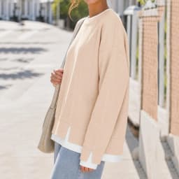 Fake Two-Piece Women Sweatshirts With Side Slit Solid Color Long Sleeve Oversize Sweatshirts Autumn Casual Round Neck Pullover