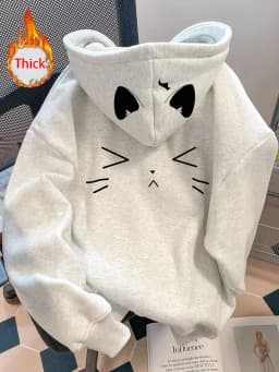 Thick Kawaii Hoodies Women Fashion Cartoon Warm Preppy Style Cute Pullover Fall Winter Female Long Sleeve Chic Casual Ins Tops