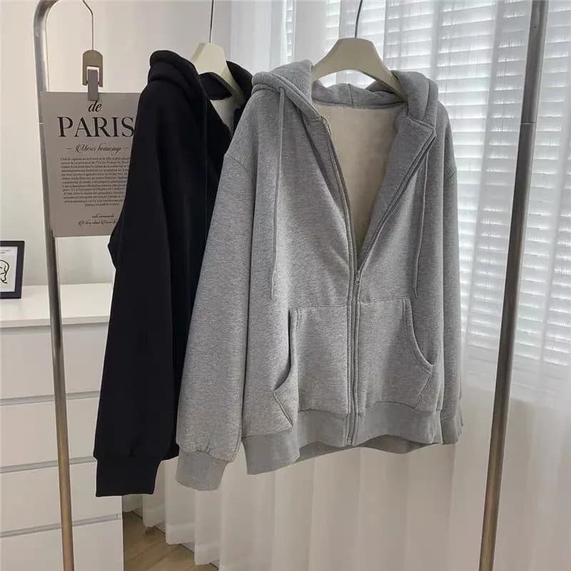 Thickened Fleece Hoodie Women's Casual Style Zipper Open Cardigan Outerwear Autumn Winter Loose Comfortable All-match Trendy