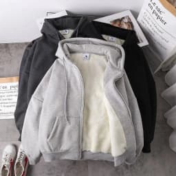 Thickened Fleece Hoodie Women's Casual Style Zipper Open Cardigan Outerwear Autumn Winter Loose Comfortable All-match Trendy