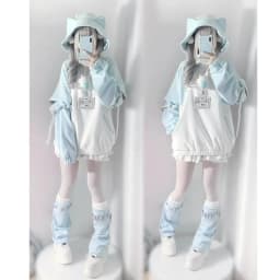 Y2k Subculture Long Sleeve Hoodie Women Casual Sweet Cat Ears Sweatshirt Patchwork Solid Kawaii Zipper Punk Style 2025 Autumn
