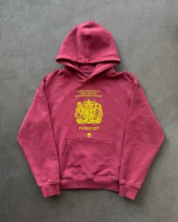 Women Wine Red Hoodie Long Sleeve Loose UK Passport Royal Crest Skull Print Casual Streetwear Vintage Kangaroo Pocket Daily Wear