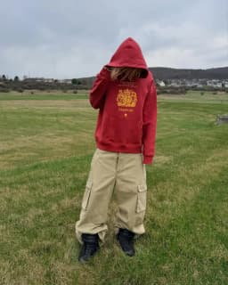 Women Wine Red Hoodie Long Sleeve Loose UK Passport Royal Crest Skull Print Casual Streetwear Vintage Kangaroo Pocket Daily Wear