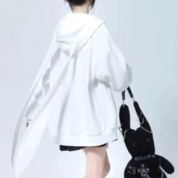 Trendy Purple Rabbit Girl Ear Hooded Sweater with Long Ears for Women Oversize Hoodie Loose Zipper Cardigan Coat Clothes White