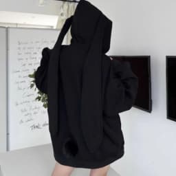 Trendy Purple Rabbit Girl Ear Hooded Sweater with Long Ears for Women Oversize Hoodie Loose Zipper Cardigan Coat Clothes White