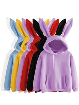 2020 Autumn Winter Women Hoodies Kawaii Rabbit Ears Fashion Hoody Casual colors Solid Color Warm Sweatshirt Hoodies For Women