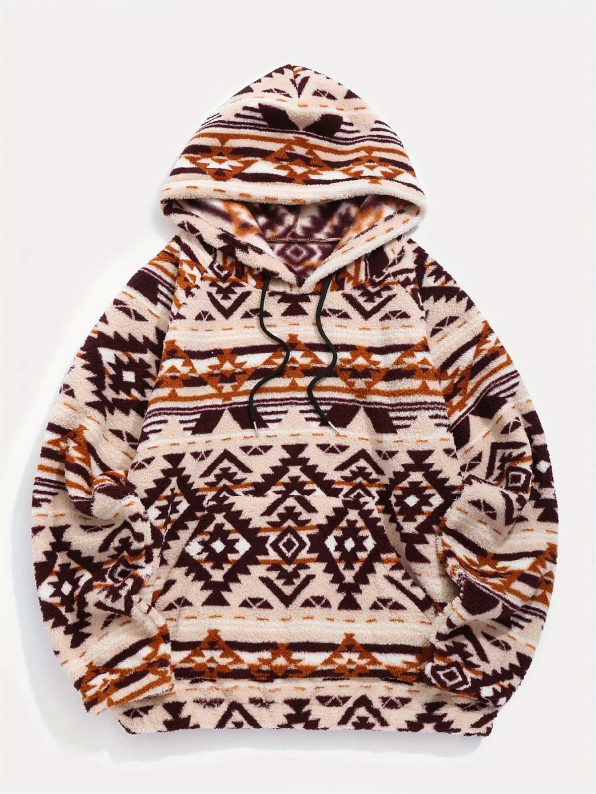 Retro Aztec Print Fleece Hoodie Cozy Oversized Western Sweatshirt Women Ethnic Hooded Sweatshirt Coat