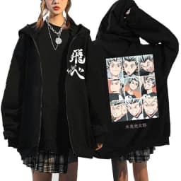 Japanese Anime Haikyuu Graphic Zip Up Hoodies Manga Y2k Gothic Zippper Jackets Sweatshirts Karasuno Fly High Harajuku Streetwear