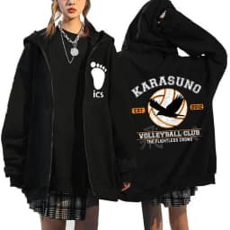 Japanese Anime Haikyuu Graphic Zip Up Hoodies Manga Y2k Gothic Zippper Jackets Sweatshirts Karasuno Fly High Harajuku Streetwear