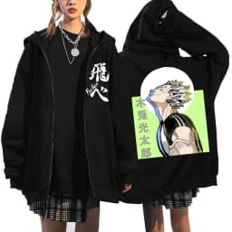Japanese Anime Haikyuu Graphic Zip Up Hoodies Manga Y2k Gothic Zippper Jackets Sweatshirts Karasuno Fly High Harajuku Streetwear