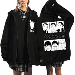 Japanese Anime Haikyuu Graphic Zip Up Hoodies Manga Y2k Gothic Zippper Jackets Sweatshirts Karasuno Fly High Harajuku Streetwear