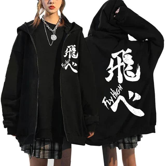 Japanese Anime Haikyuu Graphic Zip Up Hoodies Manga Y2k Gothic Zippper Jackets Sweatshirts Karasuno Fly High Harajuku Streetwear