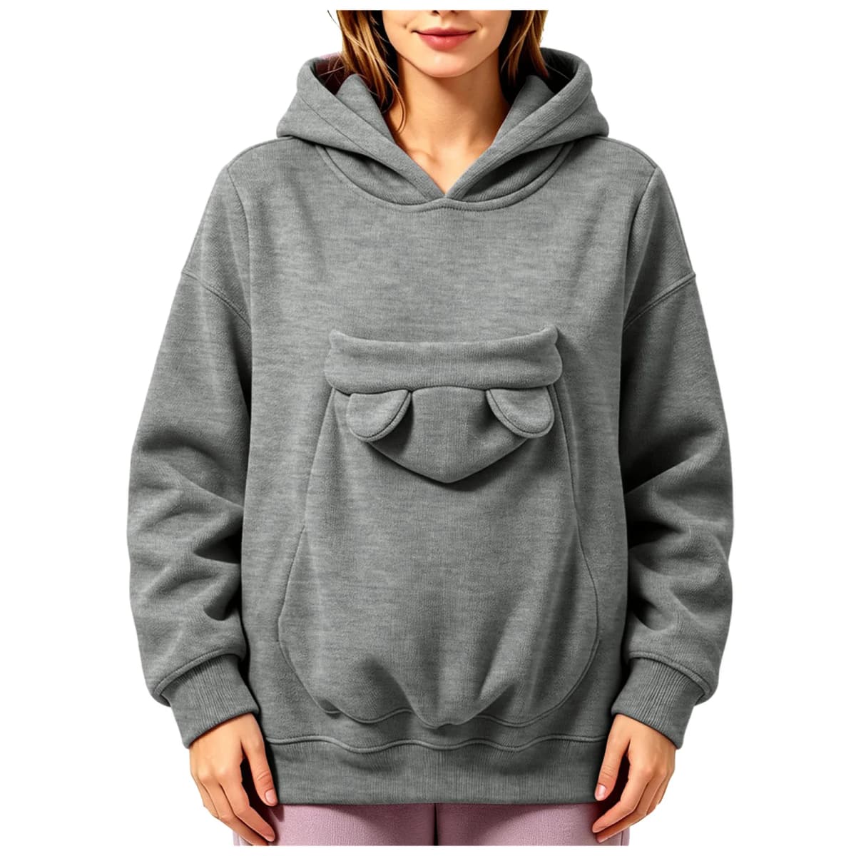 Pet Pouch Hoodies Women Oversize Sweatshirt With Hooded Kangaroo Pocket Funny Solid Color Loose Long Sleeve Pullover For Dog Cat