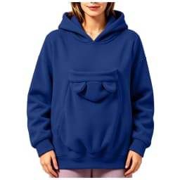Pet Pouch Hoodies Women Oversize Sweatshirt With Hooded Kangaroo Pocket Funny Solid Color Loose Long Sleeve Pullover For Dog Cat