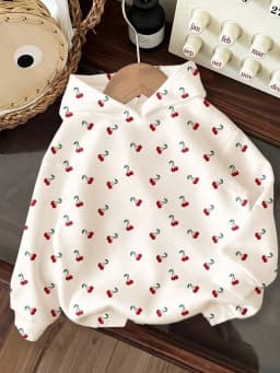 Women Y2K Sweet Cherry All‑Over Print Zip Up Hoodie Oversized Drop Shoulder Long Sleeve Hooded Jacket Casual Loose Streetwear
