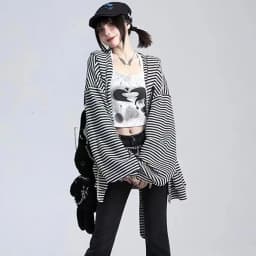 2025 Loose Stripe Rabbit Ear Knitted Hoodies Women Hooded Zip up Sweatshirts Y2k Autumn Cute Cardigan Coat Kpop Kawaii Clothes