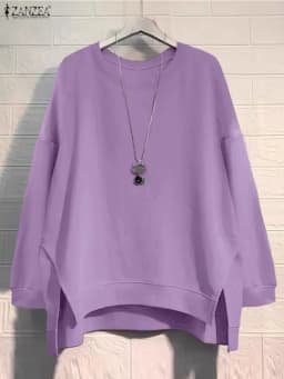 ZANZEA Vintage Sweatshirts Women Winter Pullovers Tops 2025 Autumn Long Sleeve Jumper O-Neck Casual Loose Solid Lady Sweatshirts