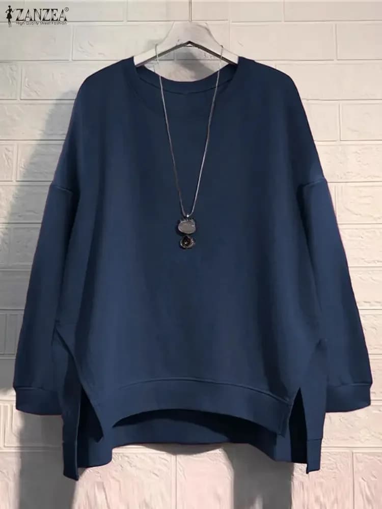 ZANZEA Vintage Sweatshirts Women Winter Pullovers Tops 2025 Autumn Long Sleeve Jumper O-Neck Casual Loose Solid Lady Sweatshirts
