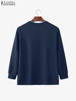 ZANZEA Vintage Sweatshirts Women Winter Pullovers Tops 2025 Autumn Long Sleeve Jumper O-Neck Casual Loose Solid Lady Sweatshirts
