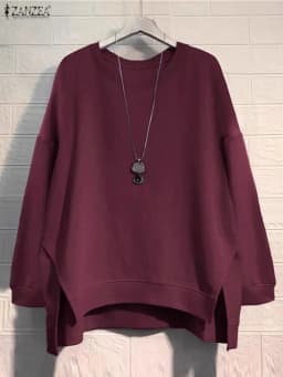 ZANZEA Vintage Sweatshirts Women Winter Pullovers Tops 2025 Autumn Long Sleeve Jumper O-Neck Casual Loose Solid Lady Sweatshirts
