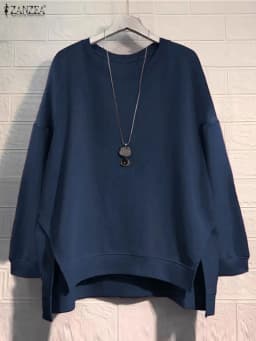 ZANZEA Vintage Sweatshirts Women Winter Pullovers Tops 2025 Autumn Long Sleeve Jumper O-Neck Casual Loose Solid Lady Sweatshirts
