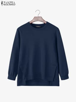 ZANZEA Vintage Sweatshirts Women Winter Pullovers Tops 2025 Autumn Long Sleeve Jumper O-Neck Casual Loose Solid Lady Sweatshirts